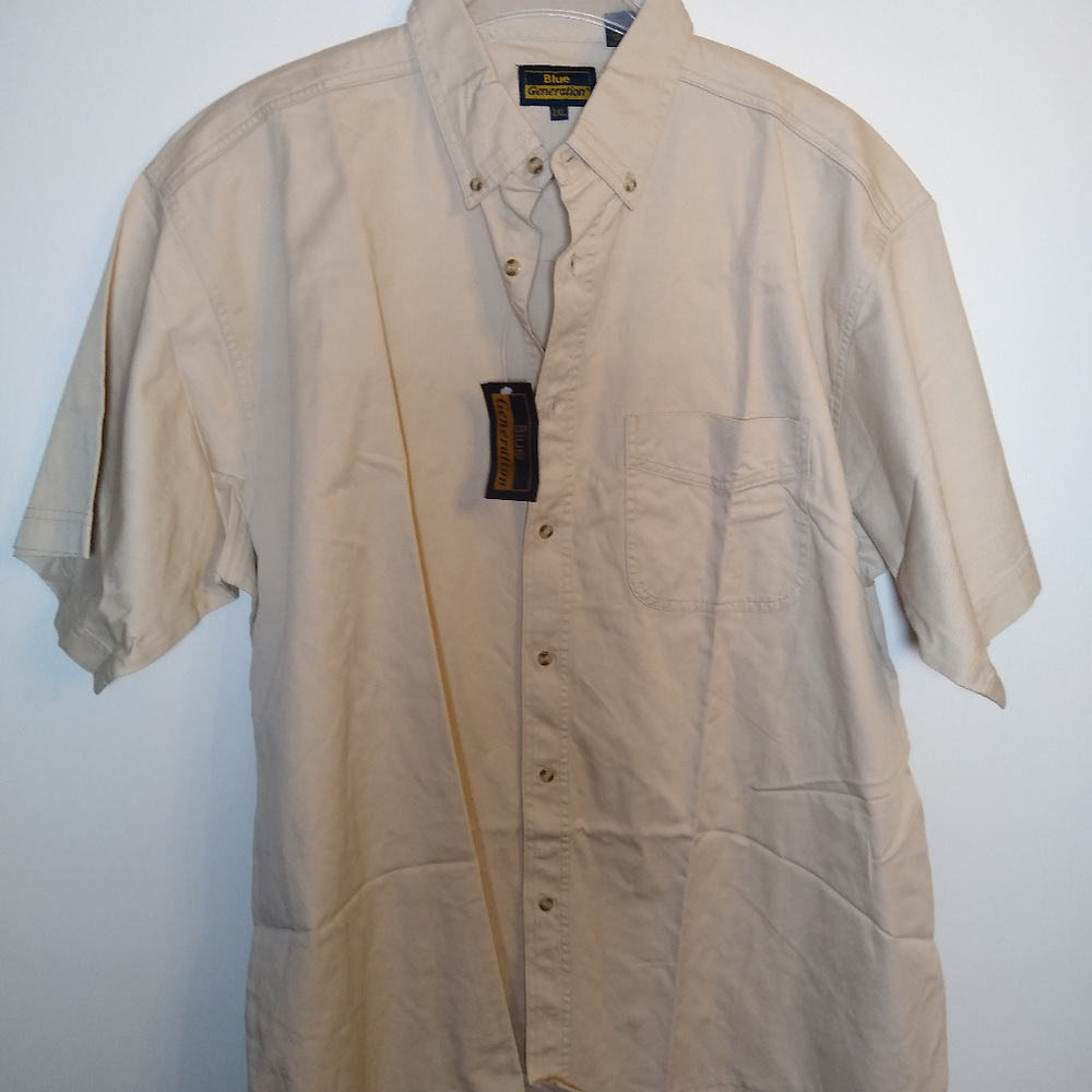 Blue Generation Mens 2XL Khaki Button Up Short Sleeve Shirt NWT